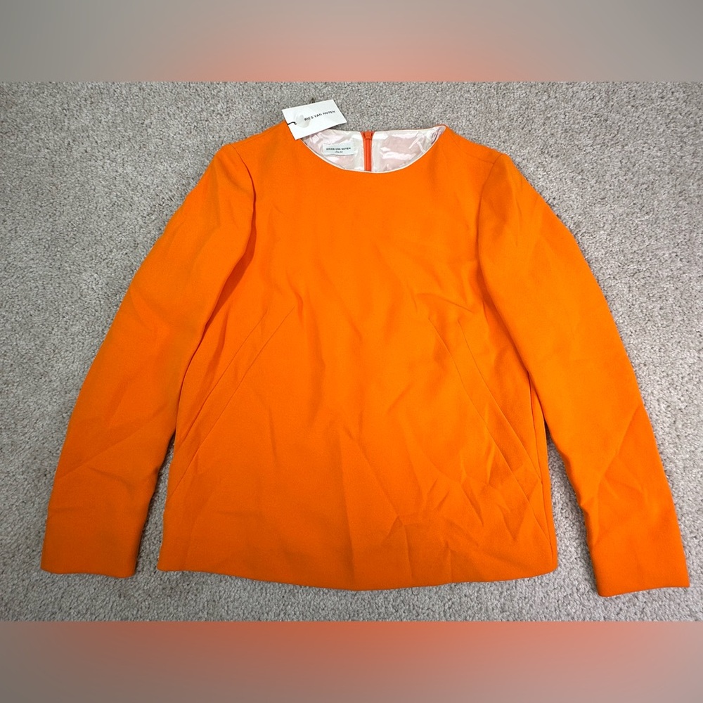 Dries Van Noten Women’s 34 Orange Long Sleeve Blouse Top Shirt Lined Back Zip